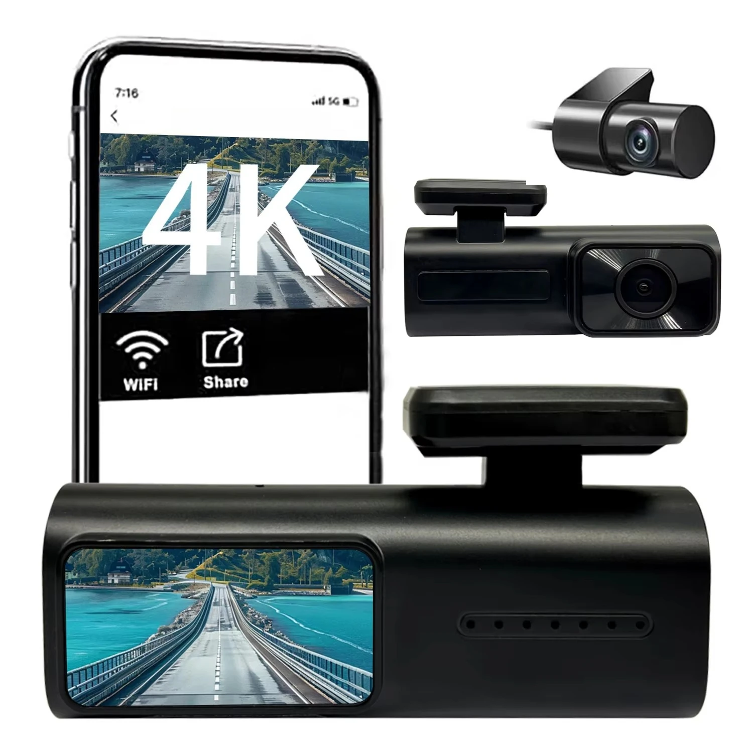 4K Dash Cam Front and Back 4K+1080P Dual Lens Camera Car Dvr Dash Board Dash Cam Front and Rear 4K