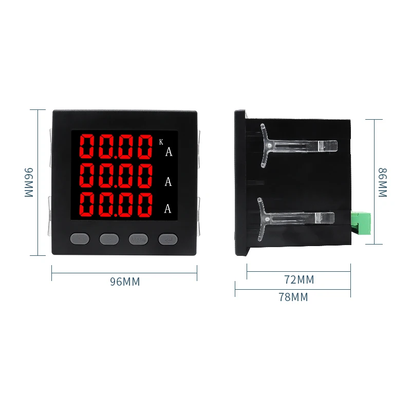 Three Phase LED Ammeter 96*96mm Digital Display Panel Meter With Current Transformer