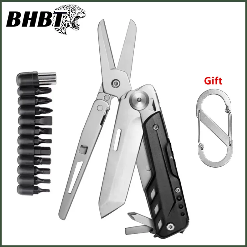 BHBT 6 In 1 Multitool Scissors Detachable Knife Outdoor Folding Knife Screwdriver Multifunction Pocket EDC Multi Tools