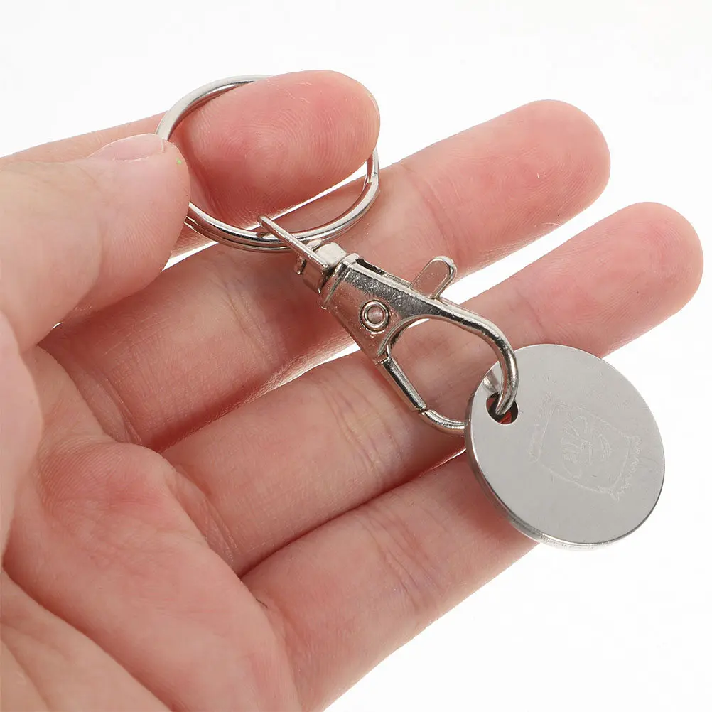 4Pcs Stainless Steel Shopping Trolley Token Keychain Metal Shopping Cart Keyring Antiloss Cart Key Chain Grocery Token