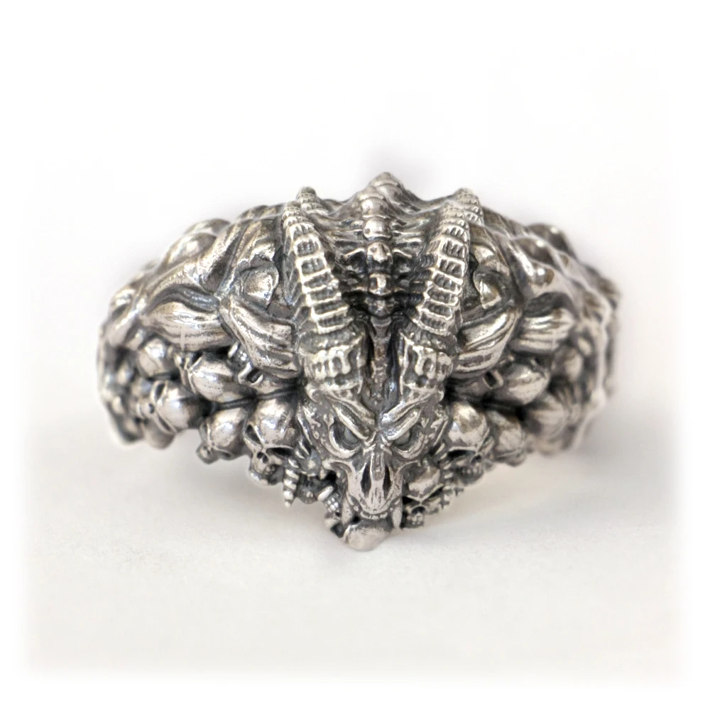 

Кольцо из стерлингового серебра 925 пробы с черепами демона и сатаны в стиле панк TK418, открытый размер США 8 ~ 15