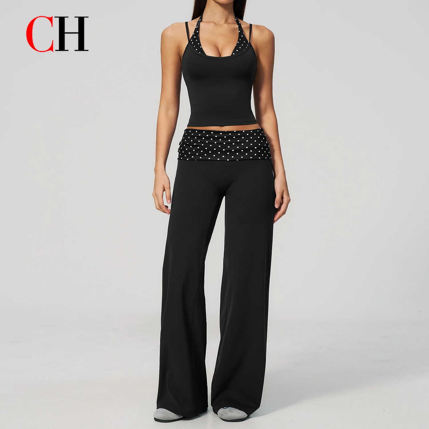 CH Women High Waist Wide Leg Yoga Pants Flare Leggings Pilates Workout Pants Fitness Gym Activewear Casual Sportswear Trousers