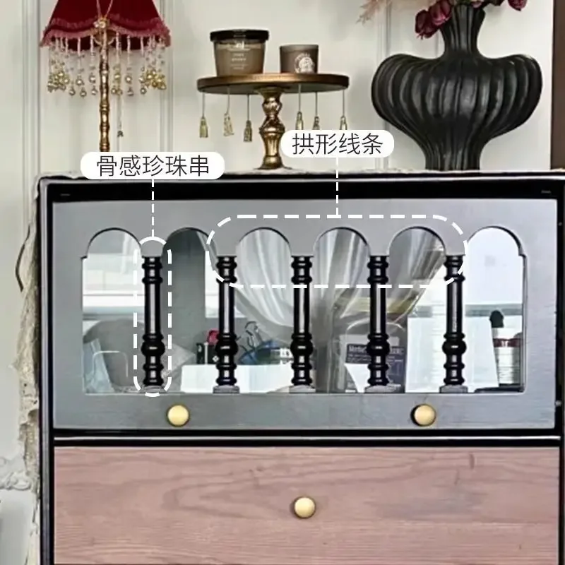 wood chest, antique storage cabinet in bedroom, small apartment household side cabinet, color matching bedside cabinet