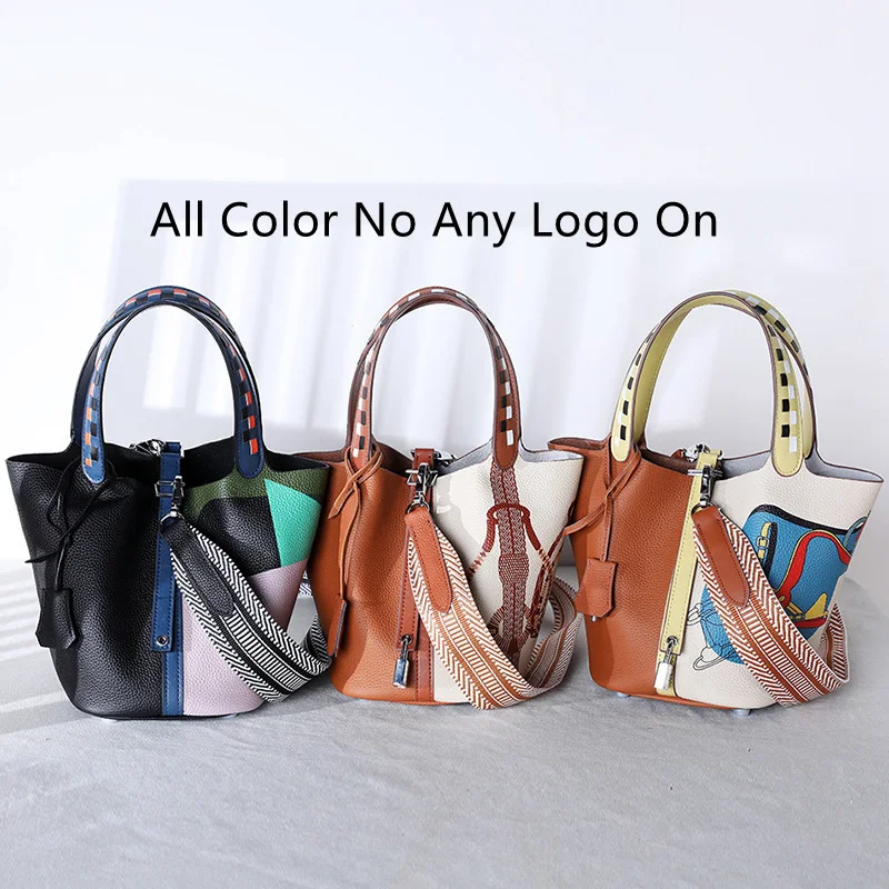 Various Genuine Leather Luxury Bag Fashion Women\'s Handbag Vegetable Basket Style Portable Women Bucket Bag with Lock