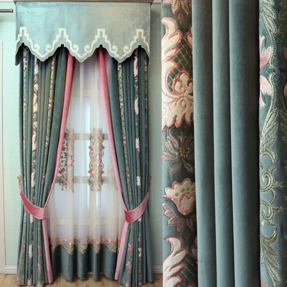 

Напольное окно, бархатная аппликация, бархатная вышивка, тканевые шторы для гостиной, столовой, спальни, готовые шторы, затемняющие