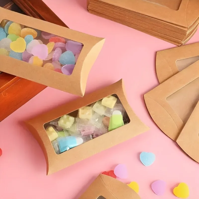 50 Stück Kissen form Candy Box mit Fenster Hochzeit Weihnachten Kraft papier Keks Geschenk verpackungs boxen Geburtstags feier liefert – Detail 6