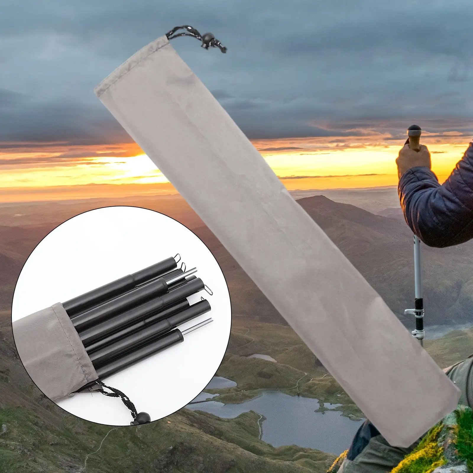 Tent Stakes Storage Pouch Awning Rods Carrying Bag 22.44inch Length Ground Pegs Bags for Trekking Backpacking Hiking Fishing