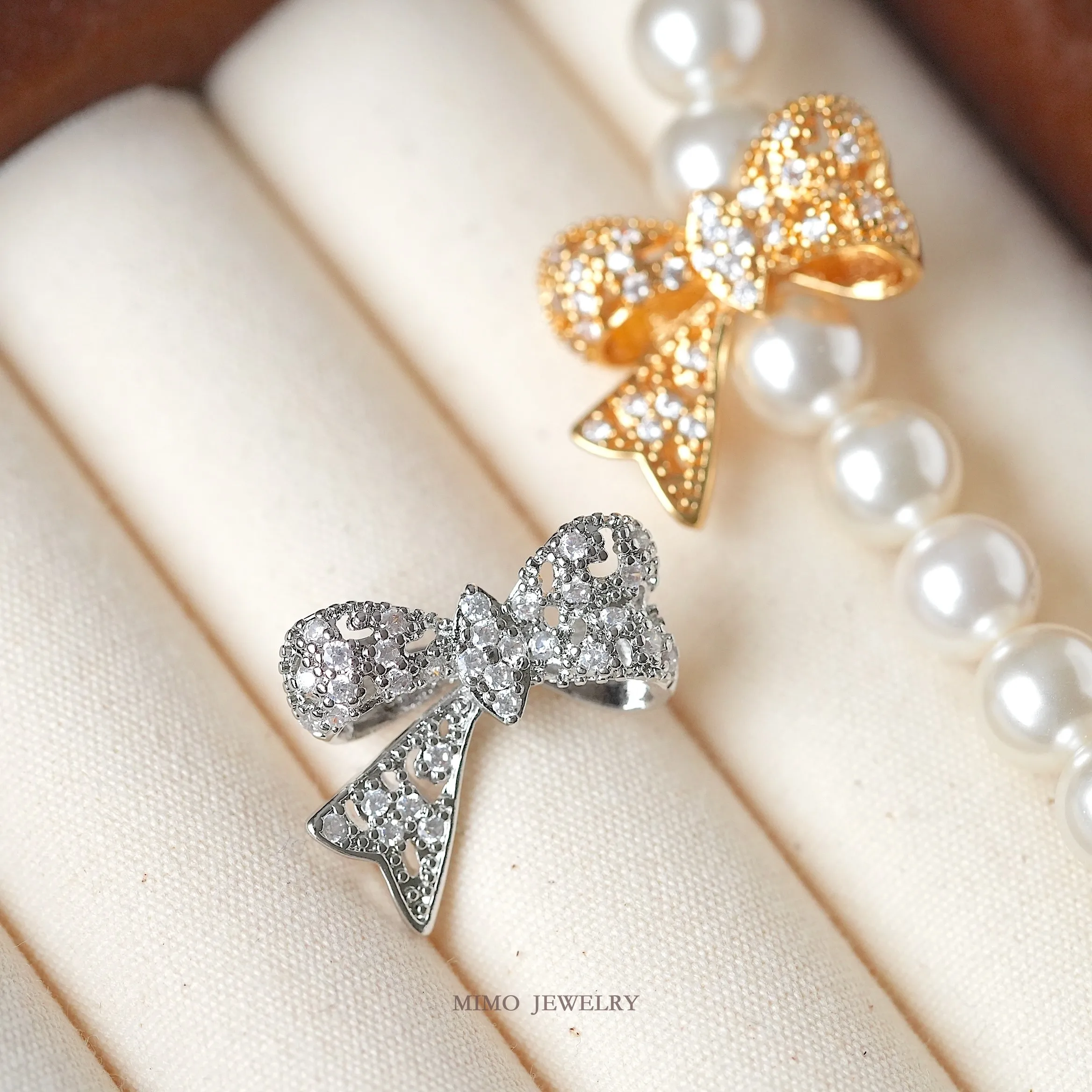 Exquisite Zircon Ribbon Bow Separated Bead String Charms Pendant Supplies DIY Hand Brass Gold Plated Accessories 19x21.4mm