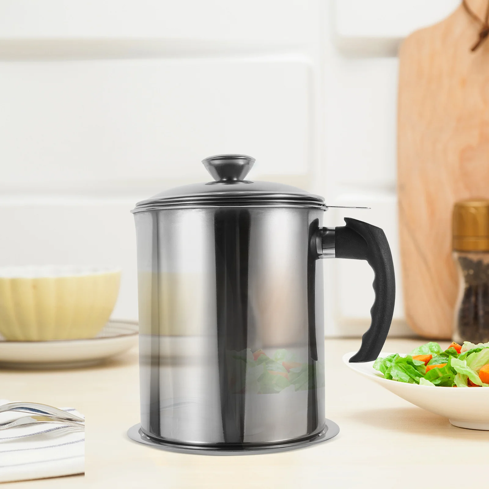 

2.2L Stainless Steel Grease Container With Mesh Strainer For Cooking Oil Storage Bacon Fat Keeper Grease Pot Kitchen Oil Can