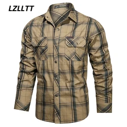 Spring Mens Military Cotton Long Sleeve Cargo Shirts Autumn Lightweight Quick Dry Shirts Outdoor Army Tactical Work Cargo Shirts