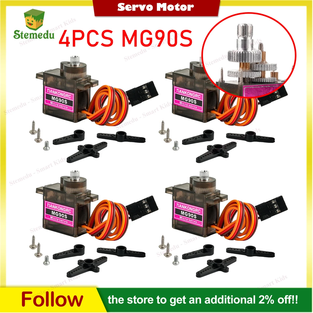 

4pcs MG90S Digital Servo 9g Micro Servo Motor Metal Gear Without Mechanical Limit for RC Car Robot Helicopter for Arduino