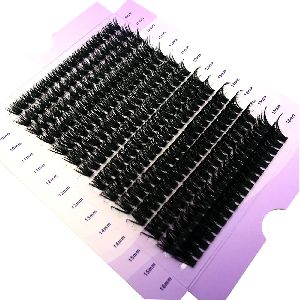 100D schwarze, weiche, natürliche Verlängerung, dicke Wimpern, 252 Cluster, 9–16 mm großes Fassungsvermögen, Make-up-Werkzeug, falsche Wimpern
