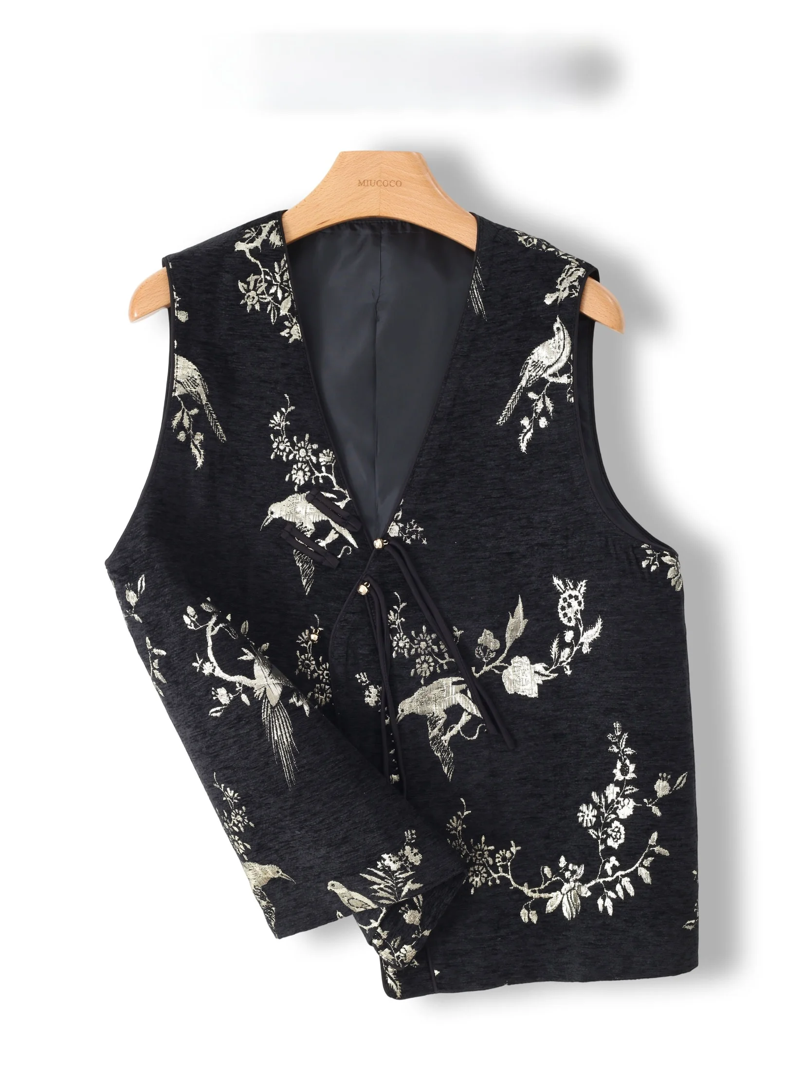 

Elegant Velvet Embroidered Vest Women's Fashionable Drapey Evening Outfit Retro Design V-Neck Single Button Closure Regular Fit