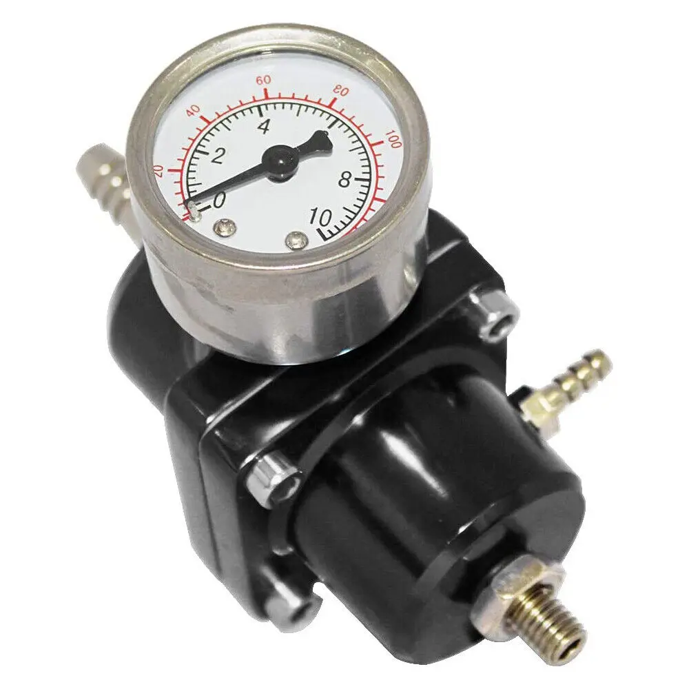 Aluminum Universal Adjustable Fuel Pressure Regulator + Gauge+ Fitting Kit Black