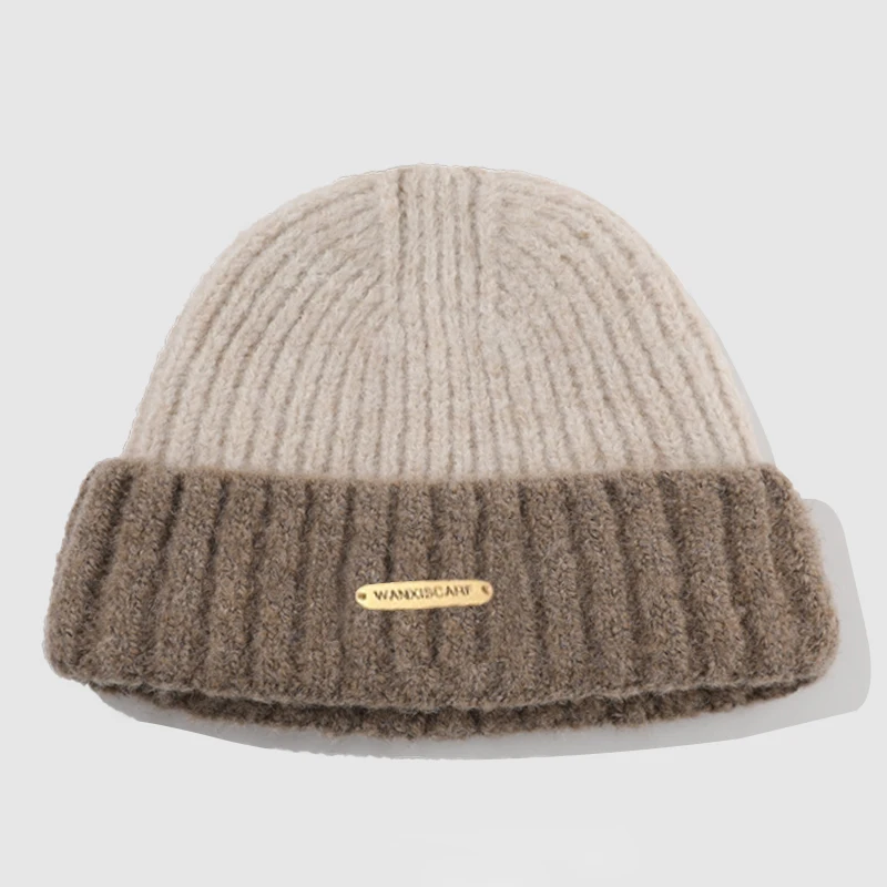 مجموعة قبعة وقفازات دافئة، قبعة مقاومة للرياح والبرودة، قبعة غزل محبوكة برأس كبير متعددة الاستخدامات، الخريف والشتاء، قطعتان #5