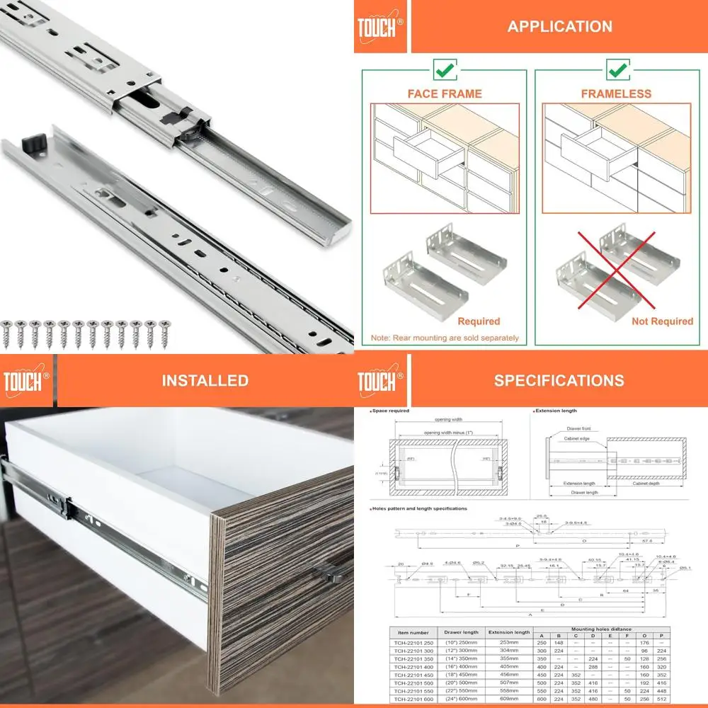

Полноэдвижные 24-дюймовые металлические направляющие для ящиков с 3 складками, боковое крепление, направляющие шарикоподшипника, 6 пар, длина 600 мм, направляющие для скольжения для