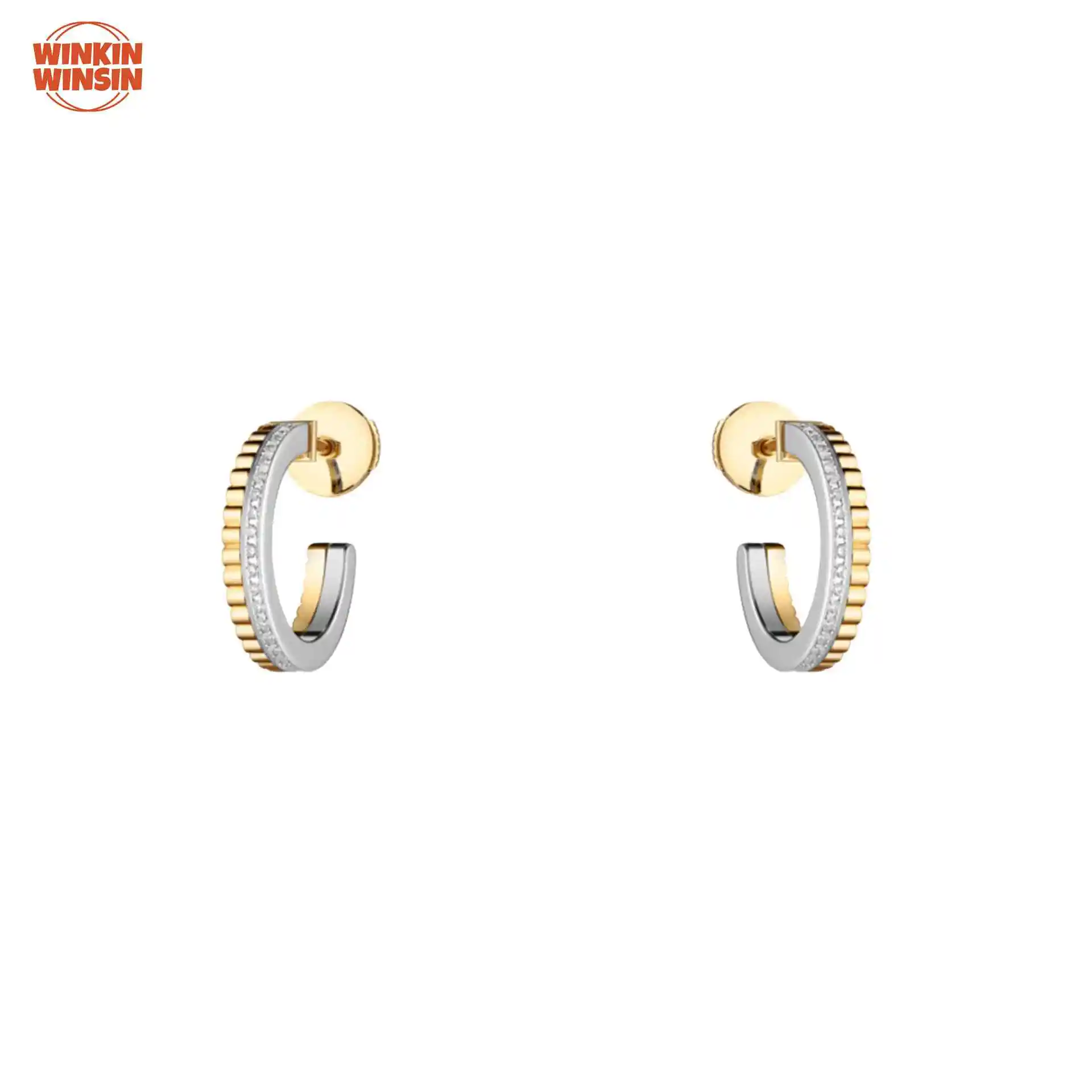 

Winkin Winsin Sterling Silver S925 Personality Two-tone Row Diamond Fashion Satin Earrings