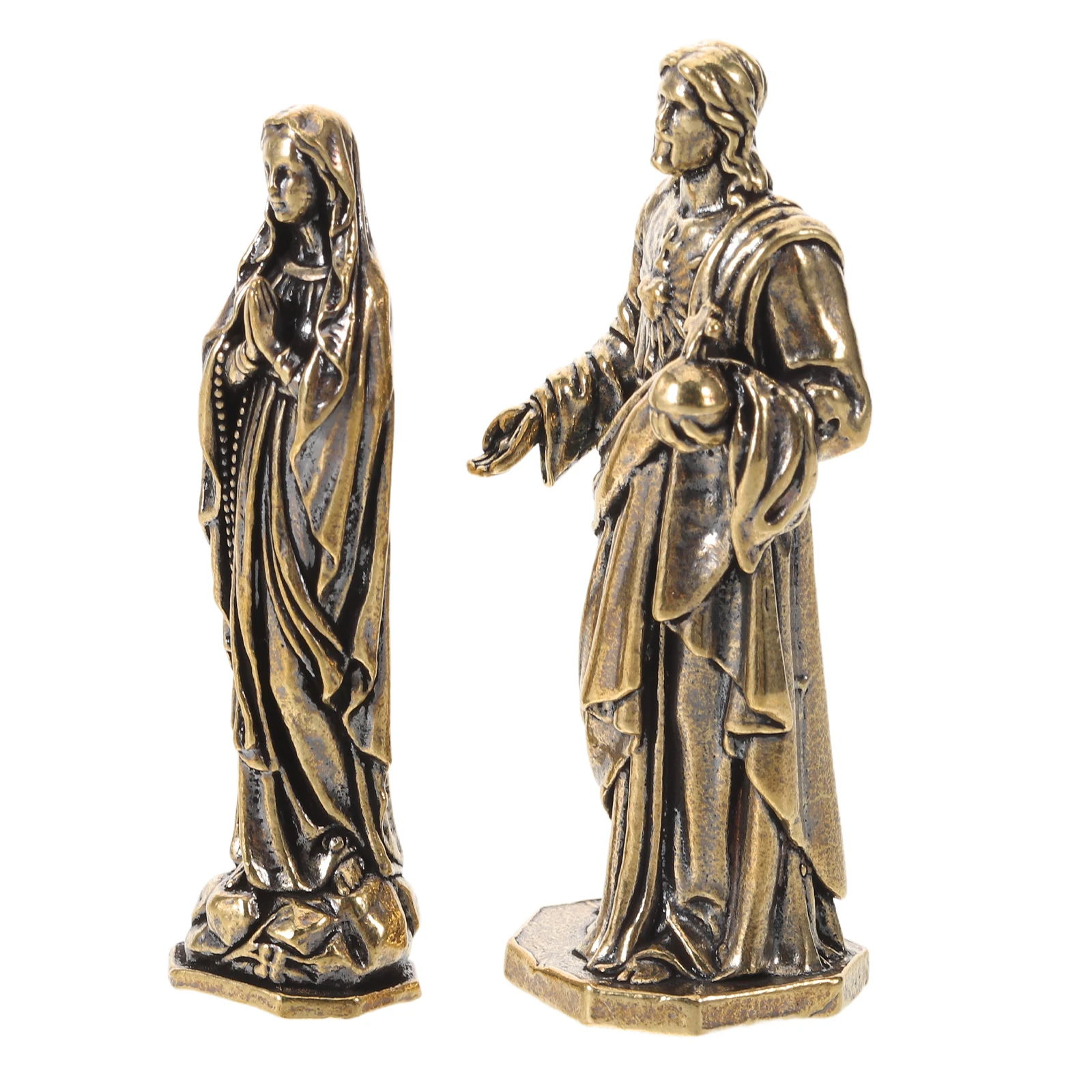 

2pcs Religious Statue Brass Virgin Mary Statue Catholic Mother For Desk Christian Decoration Small Figurines Home Office Shelf