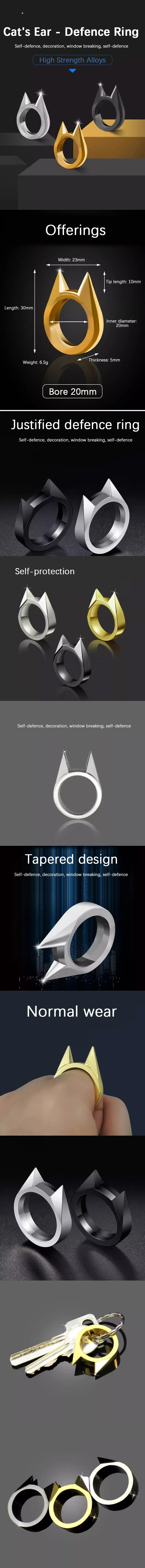 Self-defense Cat Ear Ring Window Breaker Women's Anti-wolf Men's Single Finger Buckle Carry Defense Spikes Finger Tiger .