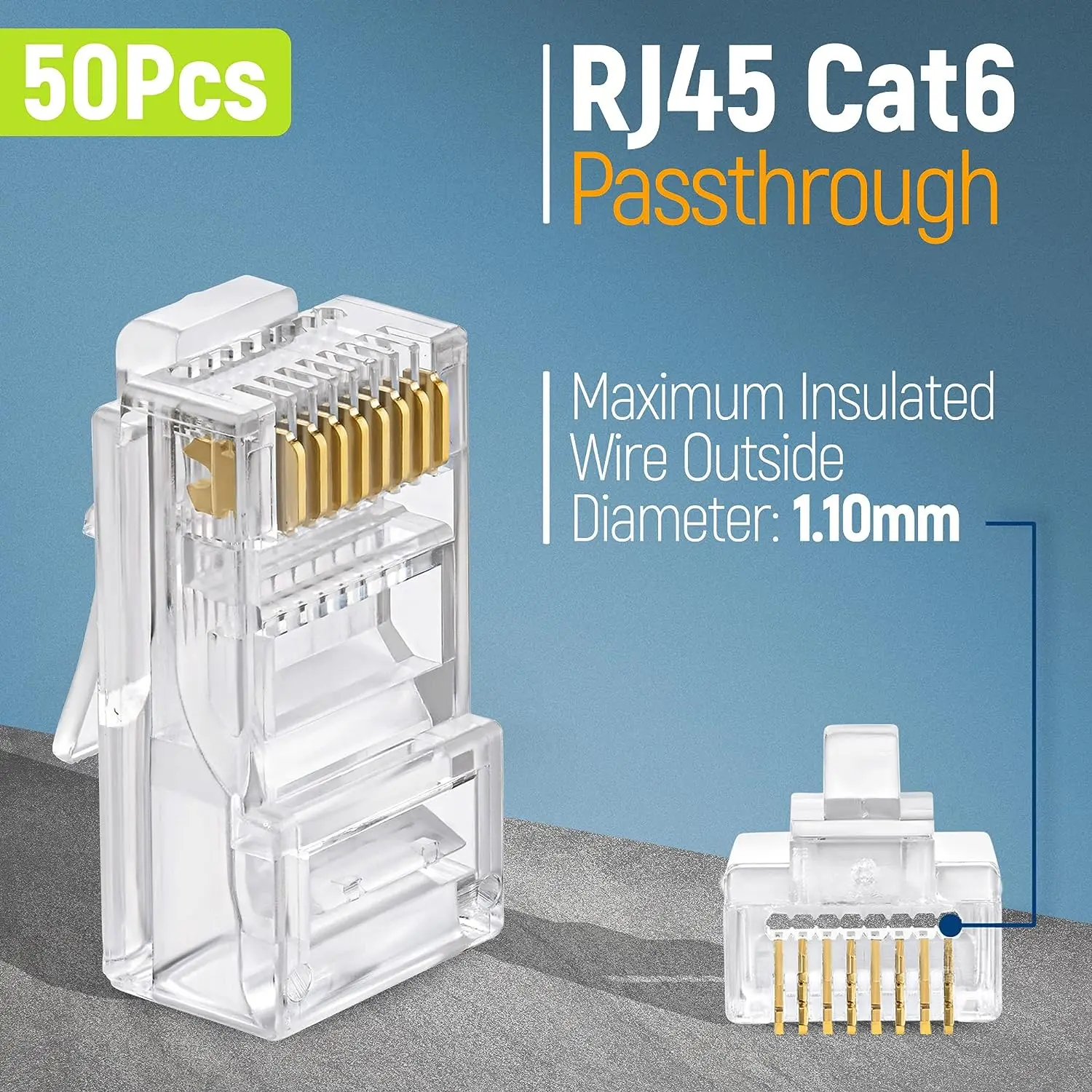 ZoeRax 50 stuks RJ45 Cat6 doorvoerconnectoren - EZ naar krimp modulaire stekker voor massieve of gestrande UTP-netwerkkabel