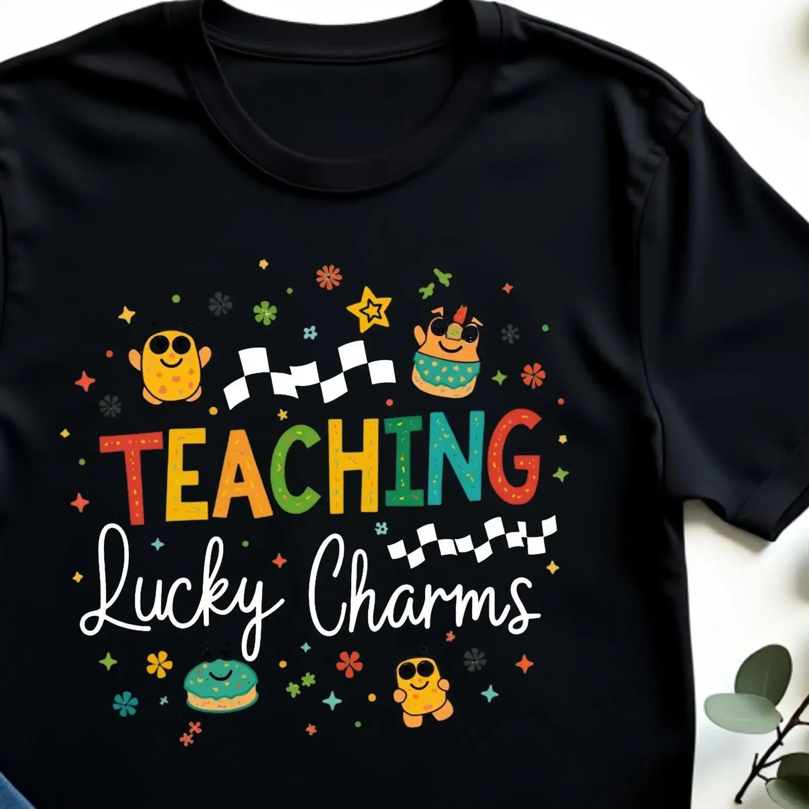 St Patrick's Day Teacher T Shirt Teaching Lucky Charms Funny Classroom Cute Irish Appreciation Top vintage Washed