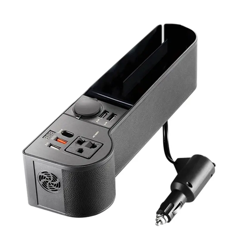 Car Seat Space Filler Organizer 4-USB Ports QC3.0 Fast Charging 12V To 220V Console Side Storage Box For Smartphone-N29R