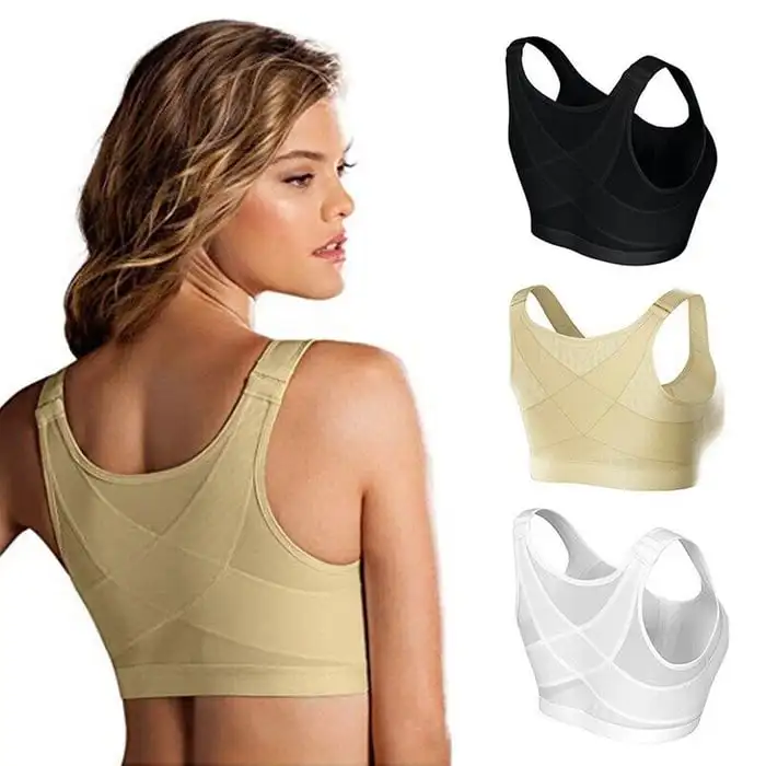 Traceless Breathable Bra Adjustable Chest Brace Support Multifunctional Bra Front Closure Bras Back Posture Support Sports Bra