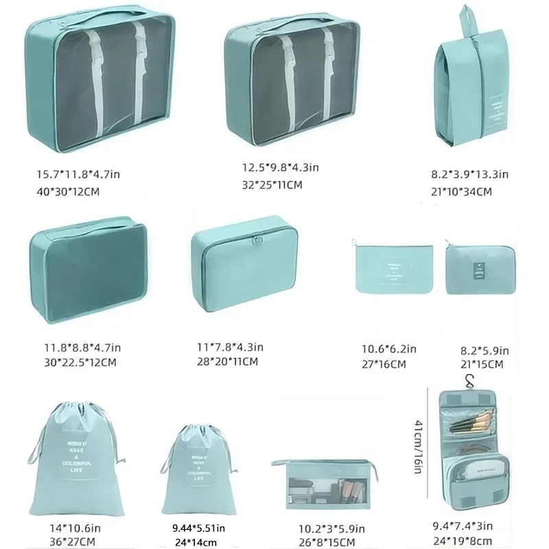 9 Pcs Set Travel Organizer Storage Bags Suitcase Packing Cubes Cases Portable Wardrobe Luggage Clothes Shoe Pouch Fold