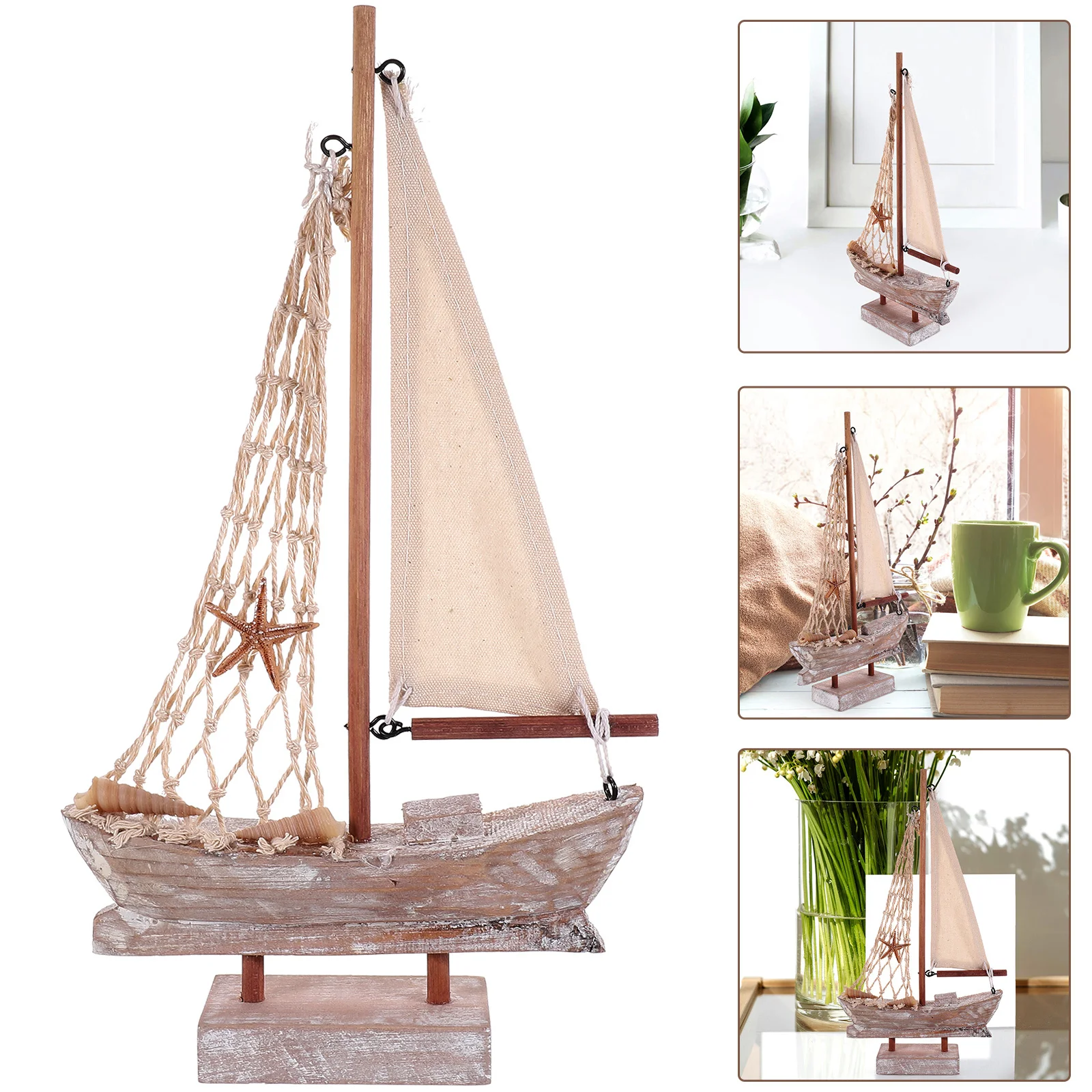

Wooden Sailing Ship Decor Small Boat Ornament Mediterranean Style Rustic Sailboat Decoration Wooden Nautical Craft