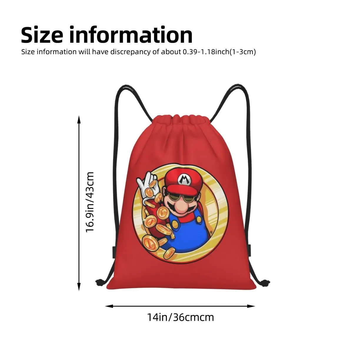 여성 남성을위한 맞춤형 M-Marioed Drawstring 배낭 스포츠 체육관 가방 비디오 게임 쇼핑 Sackpack