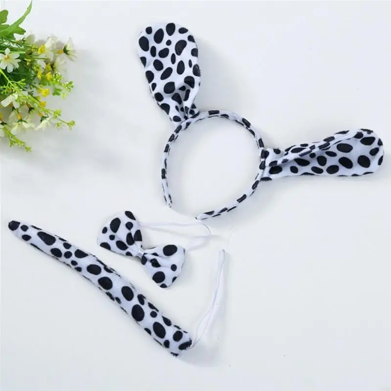 39BD Cat/Mouse/Dog/Cow/Leopard/Frog/Tigeres Costume Set Ears Headband Tail Bow Kid Halloween Christmas Animal Cosplay Props - Image 5
