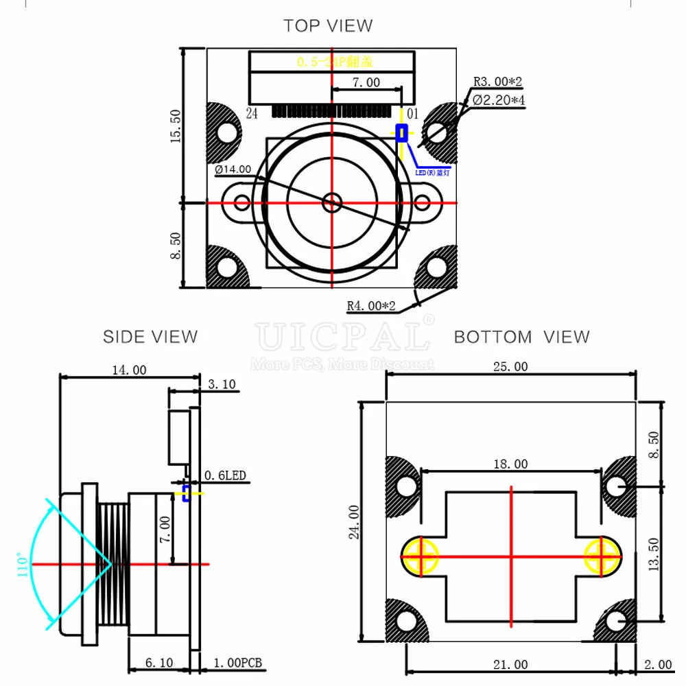 GC2035 Camera Module for Orange Pi Board 2MP Adjustable Wide Angle Lens 110 Degrees Night Vision with LED IR Light