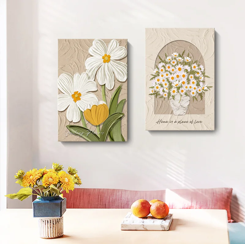 Modern Simple Nordic Cream Style Flower Decoration Living Room Hotel Apartment Homestay Canvas Painting