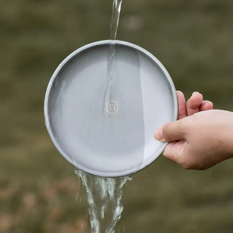 Titanium Camping Plate Lightweight Stackable Outdoor Tableware Round Dinner Plate for Backpacking Hiking Picnic Travel