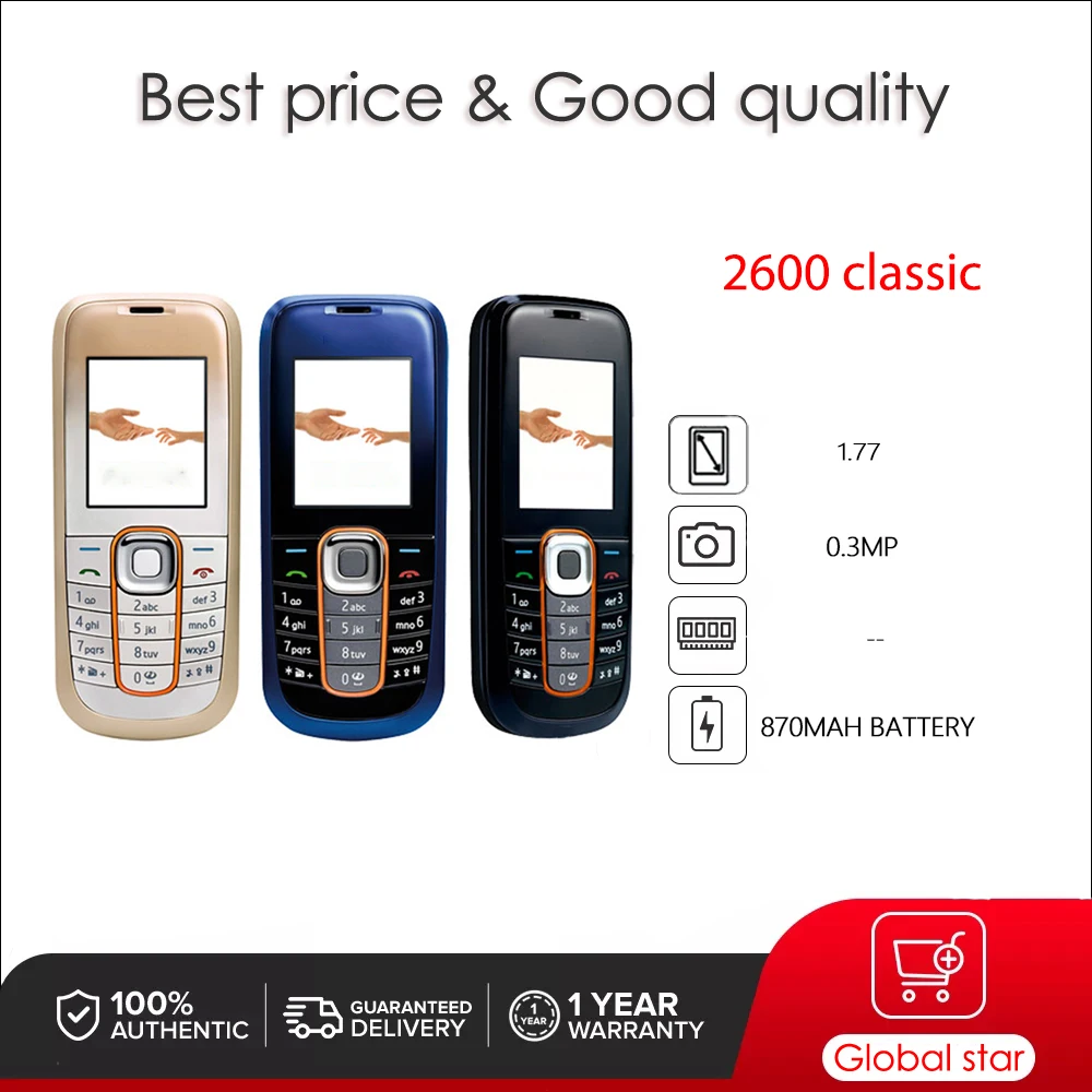 

Original Unlocked 2600 classic Loudspeaker Mobile Phone Russian Arabic Hebrew English Keyboard Made in Finland Free Shipping