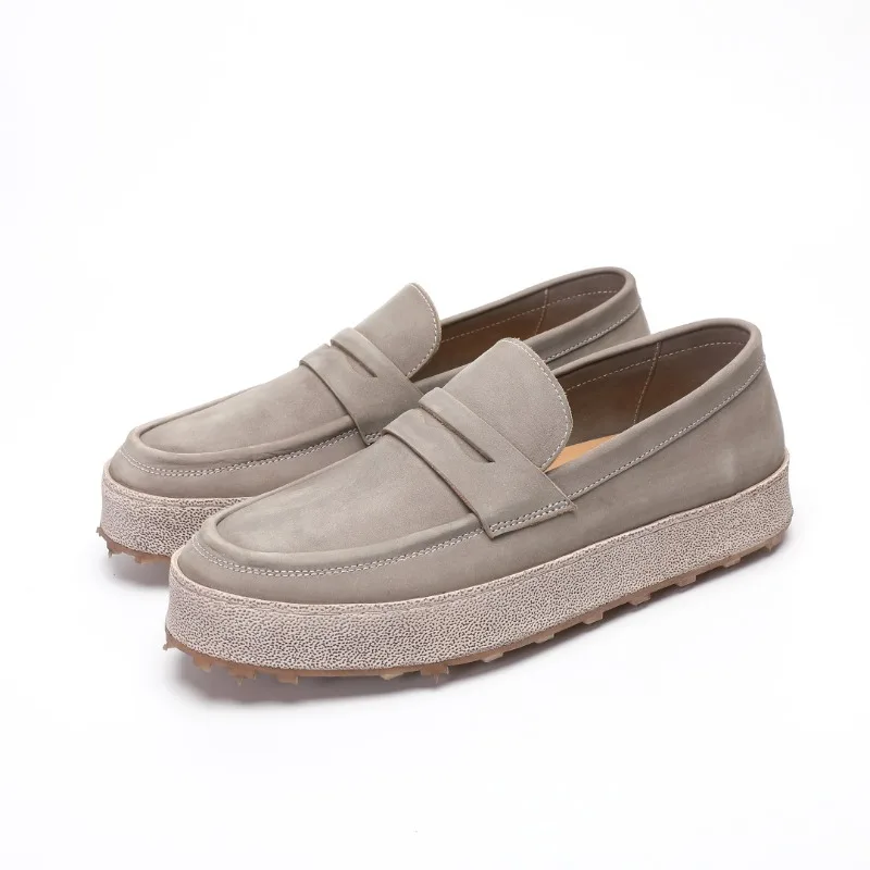 New High-end Washed Cowhide Leather Loafers Men's Casual Outdoor British Retro Slip-on High Quality Shoes