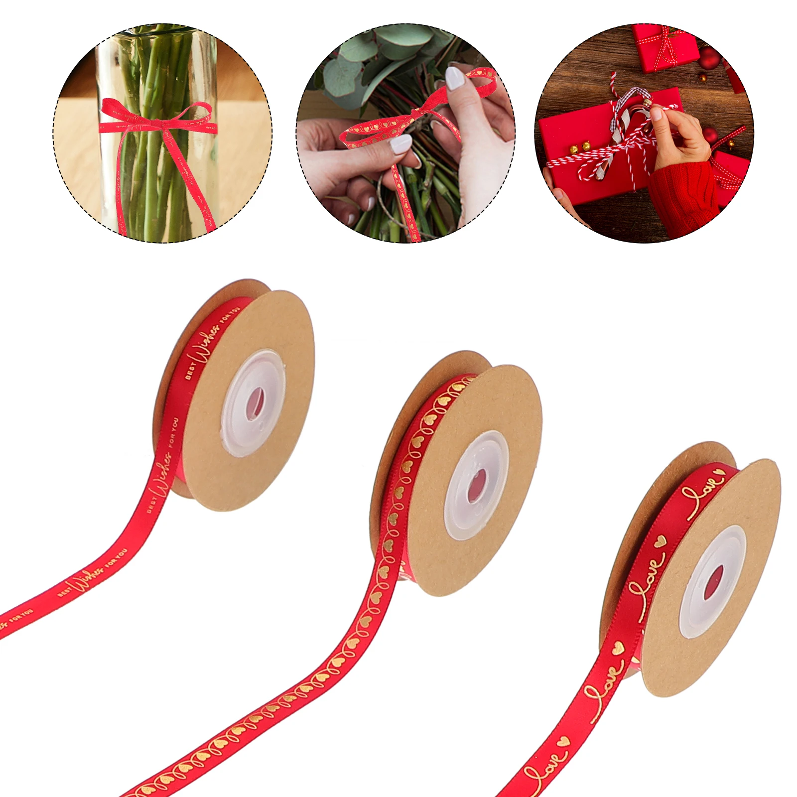 

3 Rolls Black Heart Letter Polyester Ribbon for Wedding Gift Wrapping Christmas Package Craft Bow Tie Decoration