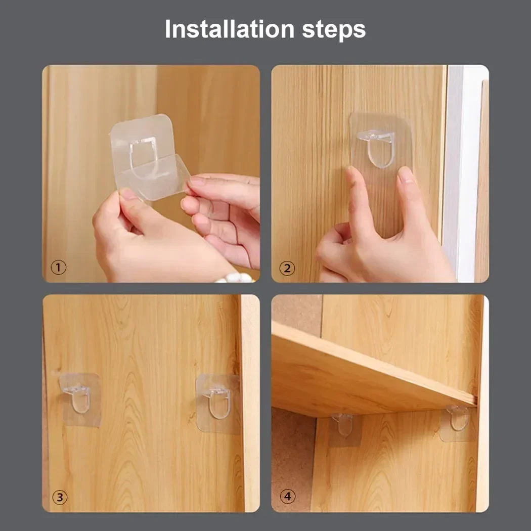 6/12PCS Self-adhesive Wardrobe Divider Holders Punch-Clear Support Pegs Shelf Wall Hangers For Cabinet Refrigerator