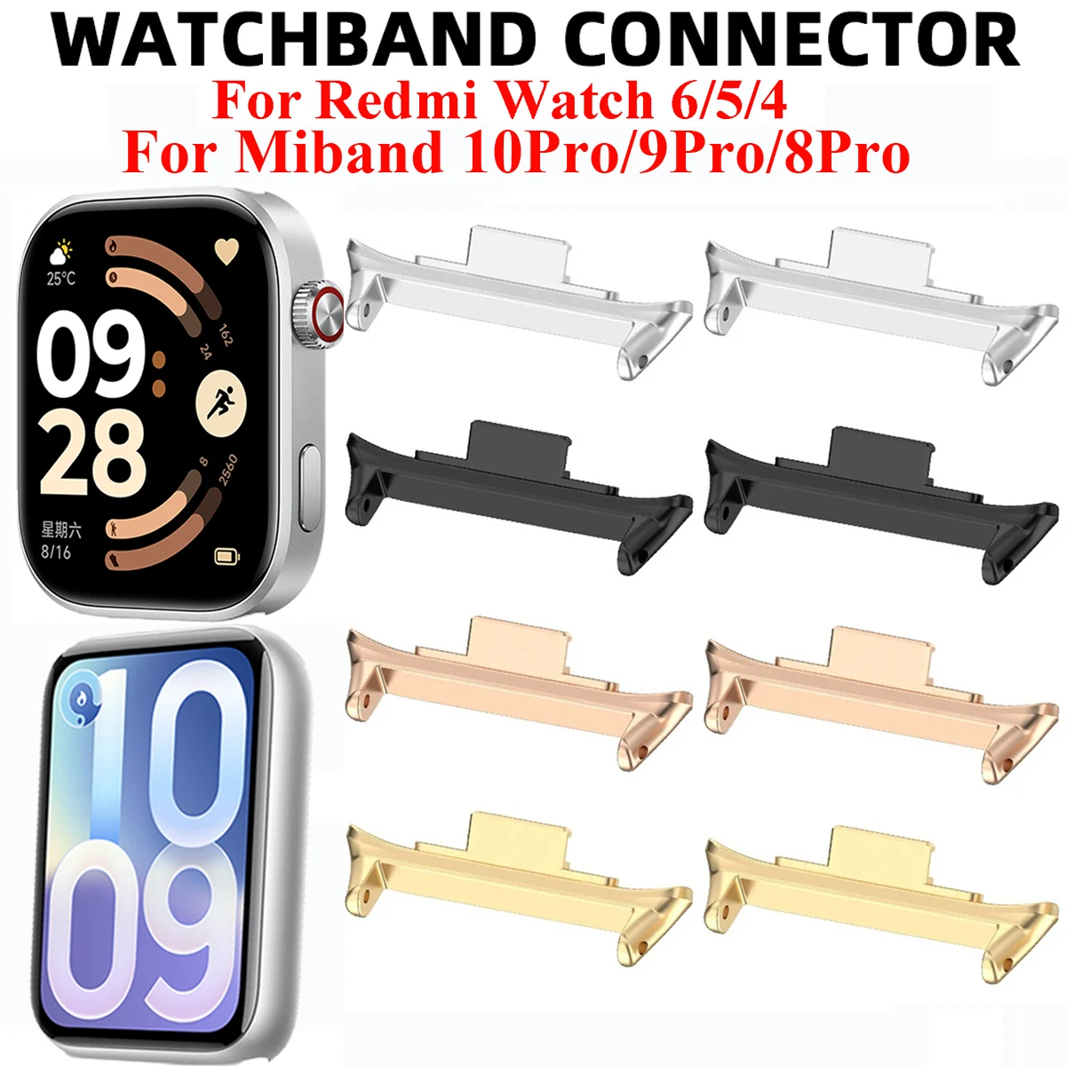 �y�Z�[�����zRedmi Watch 6/5/4�p�X�g���b�v�R�l�N�^�[�u���X���b�g�X�e�����X�X�`�[�����A�_�v�^�[1�y�A�AXiaomi Mi Band 10 Pro/9 Pro/8 Pro�p�R�l�N�^�[