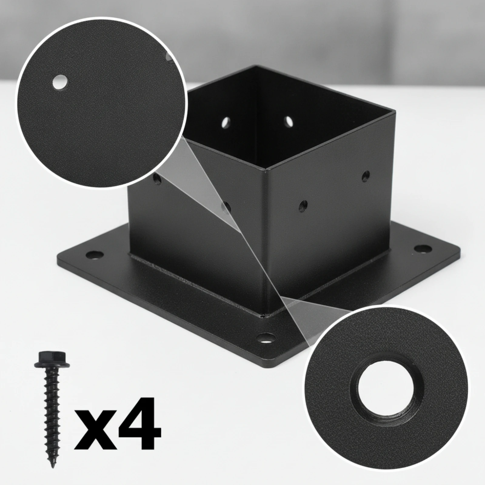 Post Base with Screws Matte Black Post Anchor Bracket Hardware Heavy-Duty Rust-Resistant for DIYers, Pergola, Gazebo