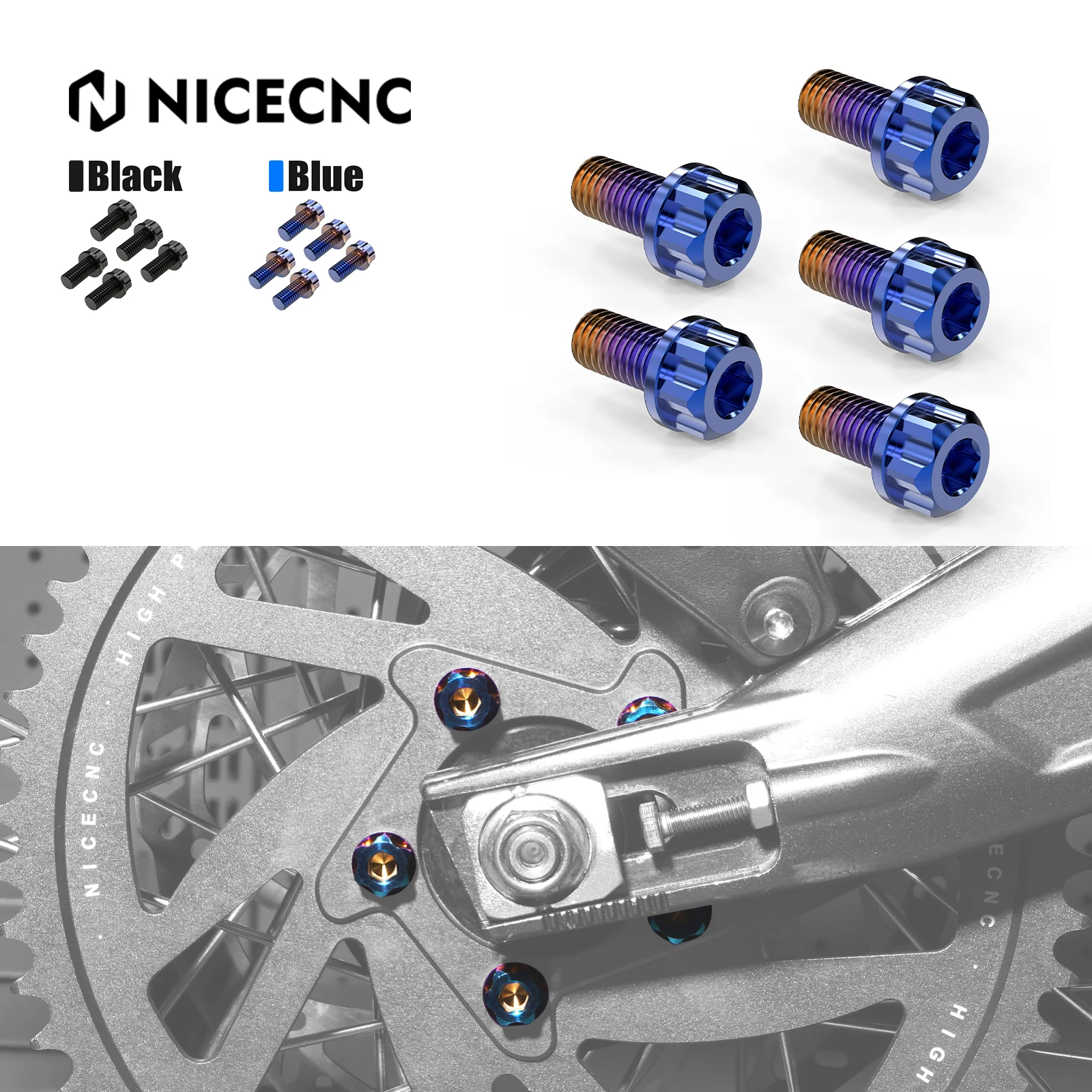 

NICECNC Electric Dirt Bike Titanium Rear Sprocket M8 Bluing Bolts Screw Kit For 2024 Surron Light Bee X S L1E Segway X160 X260