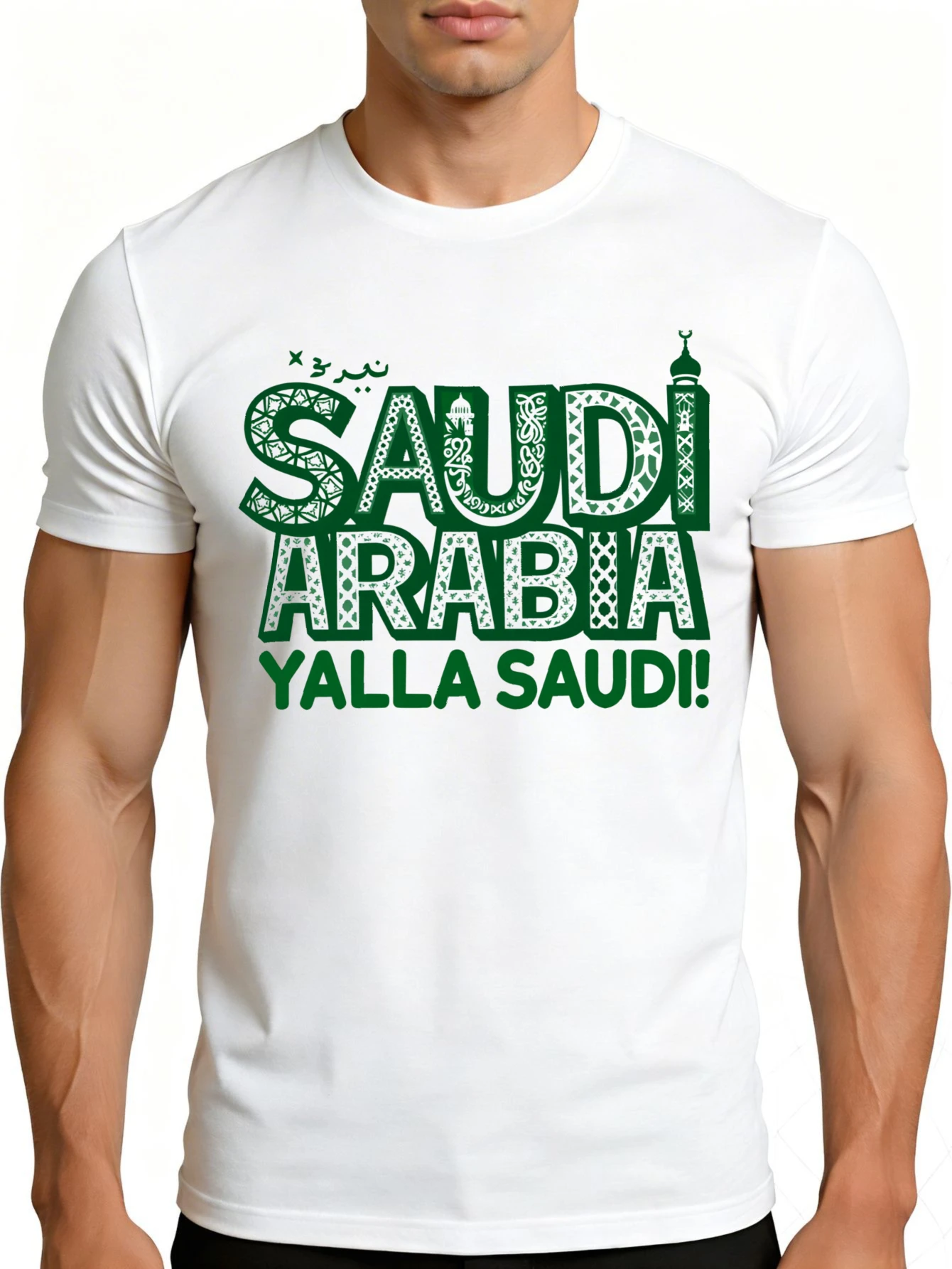 Men's Plain Graphic T-Shirt - Breathable, Soft, Lightweight - Saudi Arabia Yalla Saudi - Vintage Fun Graphic Casual Short Sleeve Summer Top, Gift for Him