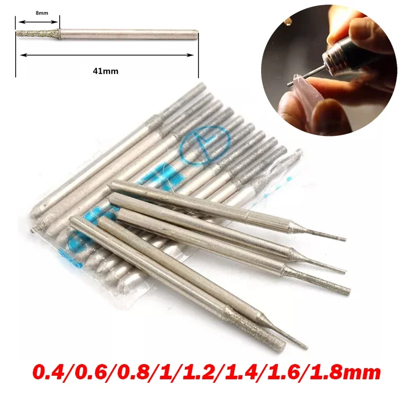 0.4/0.6/0.8/1/1.2/1.4/1.6/1.8mm Diamond Coated Tipped Drill Bit for Tile Jewellery Glass Lapidary Burr Gemstone 2.35mm Shanks