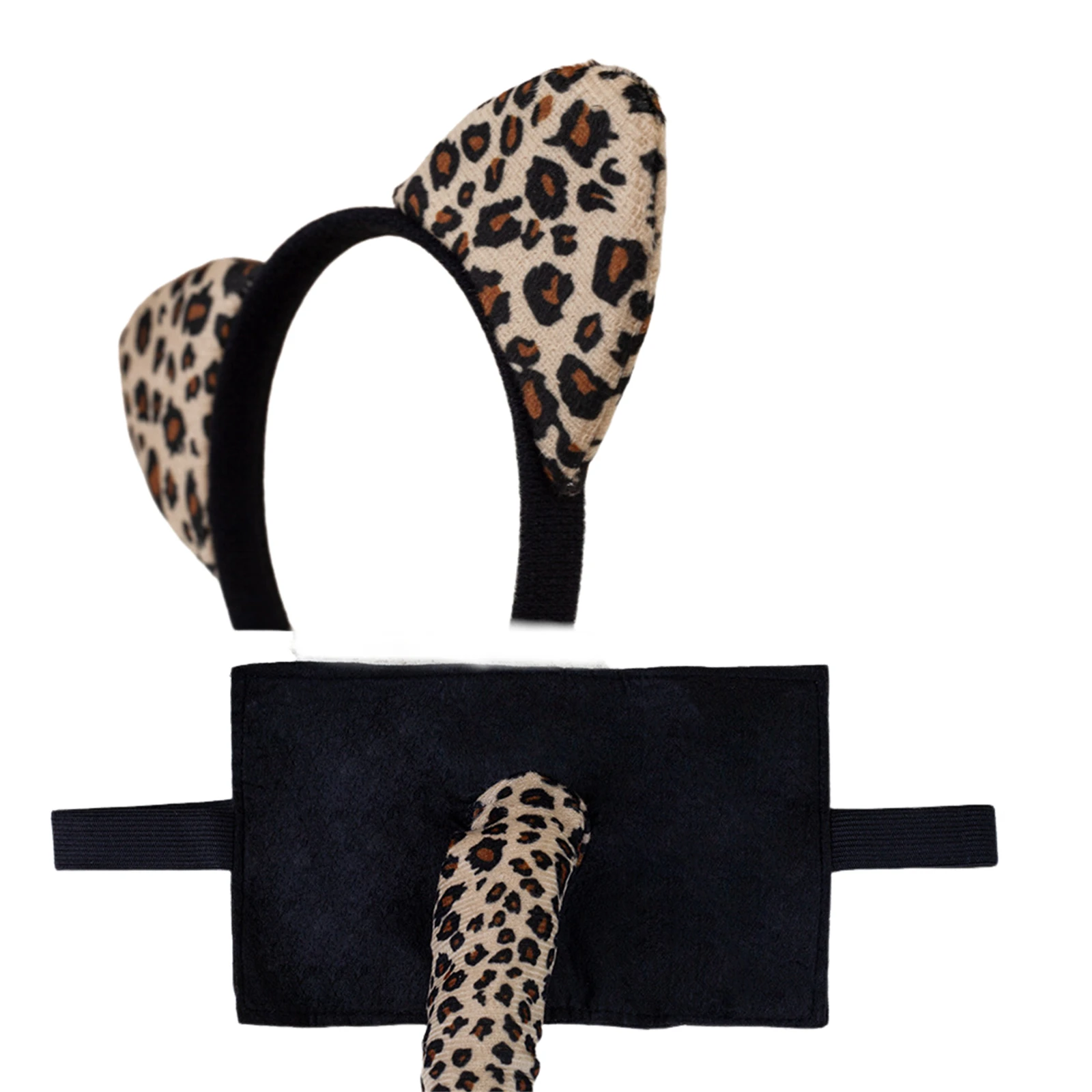 Halloween Kids Leopard Print Cat Ear Headband Tail Accessory Set Plush Animal Girl Stage Performance Cosplay Birthday Dress-Up 3