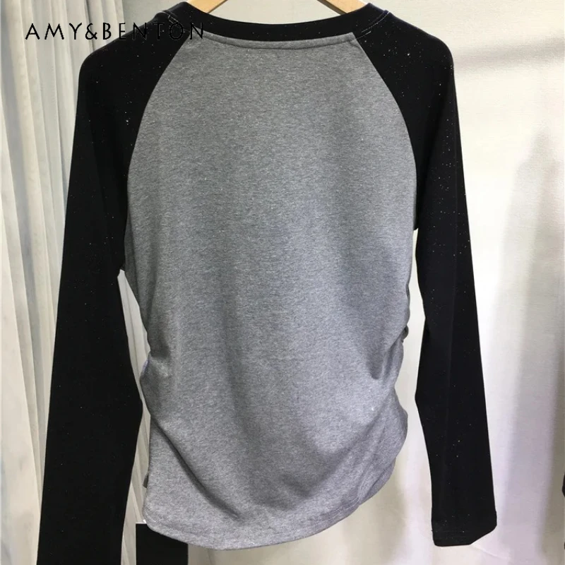 

Heavy Industry Rhinestone Bottoming Shirt Women's Classic Cartoon Waist Slimming Cotton T-shirt Winter Versatile Slimming Tees