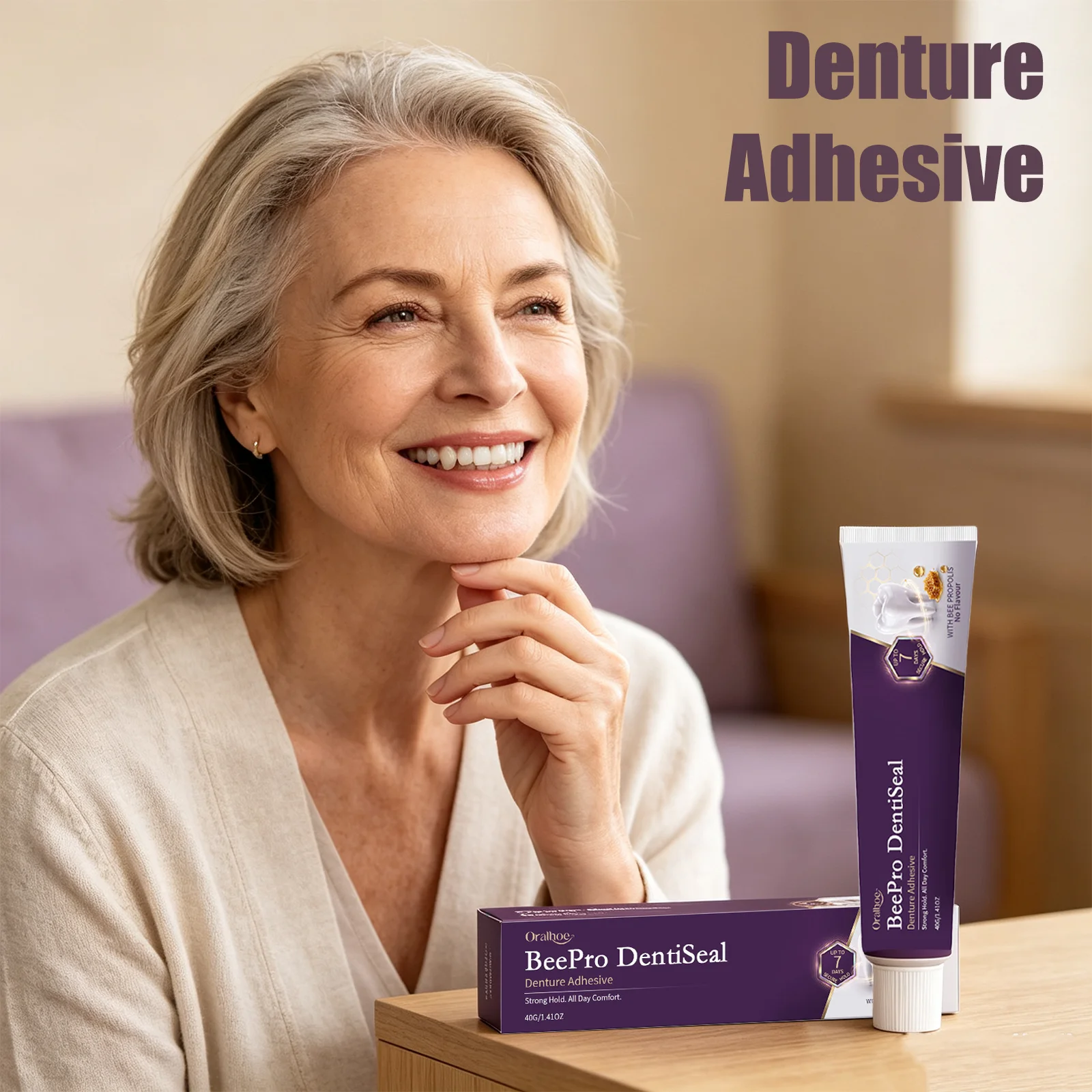 Oralhoe Beepro Dentiseal Denture Adhesive Long-Lasting Hold Gap Filling Smooth Flavor Free Gentle Gum Care Dentures Fixing Cream