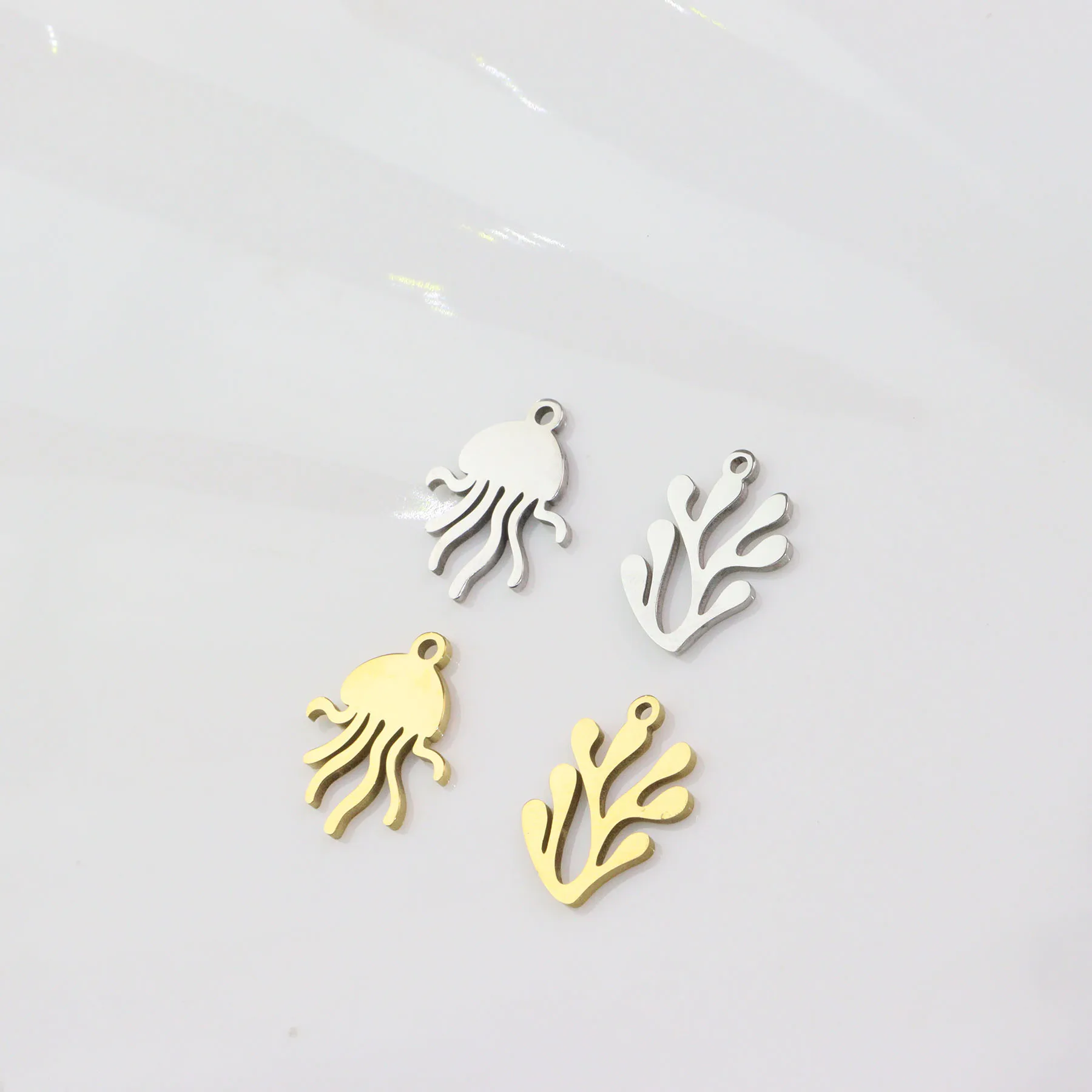 10pcs Stainless Steel Sea Motif Fashion Jewelry Charms Pendant DIY Handcraft  Vacuum Plate Waterproof Antiallergic