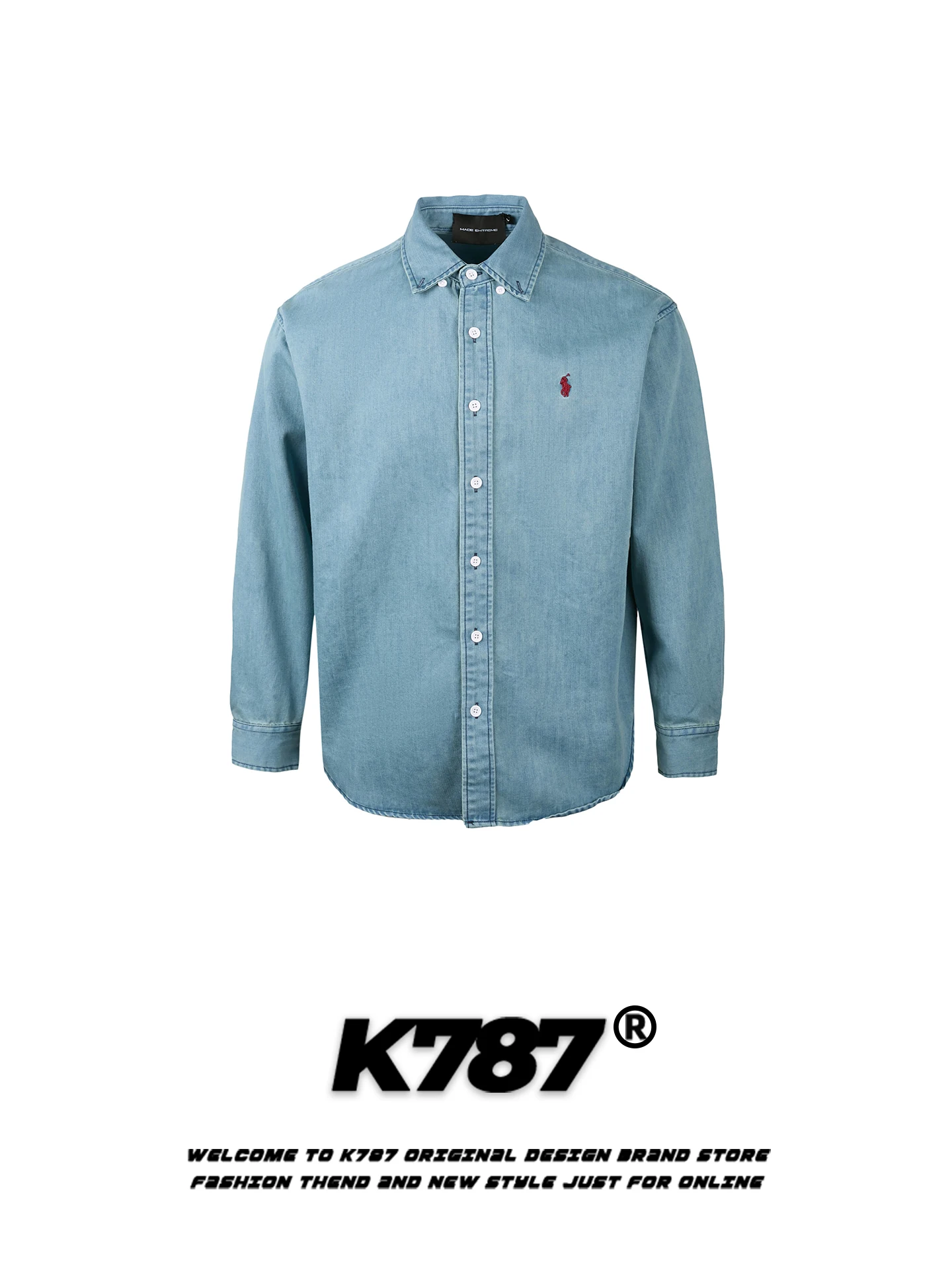 

Мужская рубашка K787 в американском ретро-стиле с вышивкой, свободного кроя, повседневная, весна 2026, для пар, хлопок/полиэстер