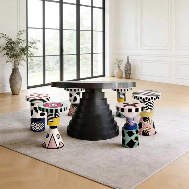 

Colorful abstract pattern decorative stool, modern style home decoration side table