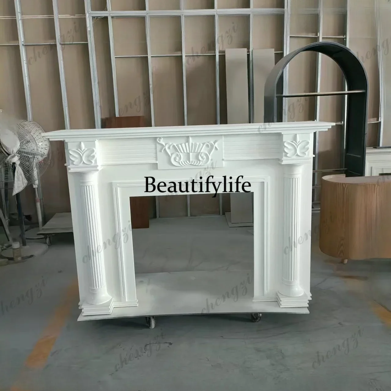 B567  European solid wood carving flower mantel American entrance fireplace French simple rack